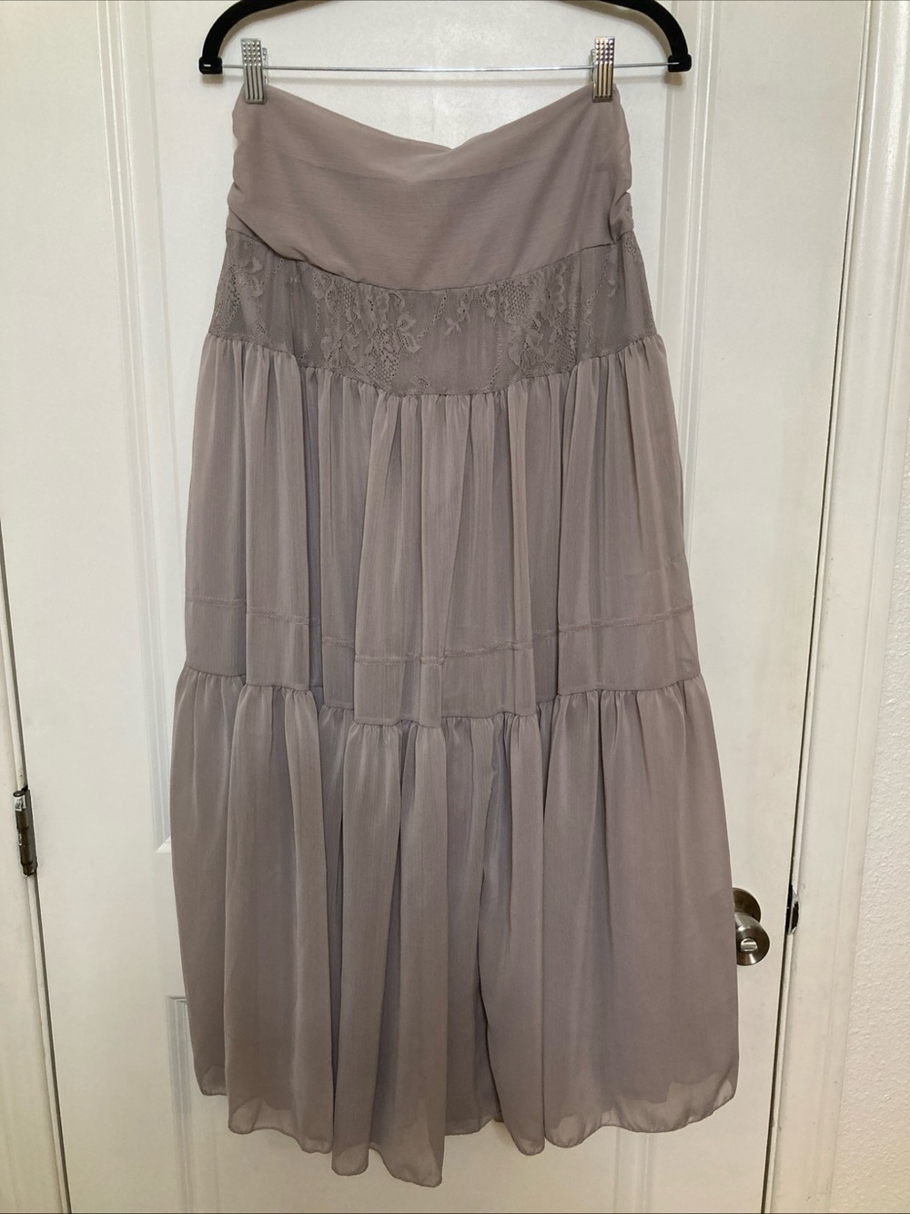 Tiered Layered Lace Maxi Skirt Boho Prairie Cottage Fairy Renaissance Sz M